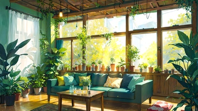 唯美治愈夏日阳光植物房间