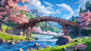 樱花湖水小桥