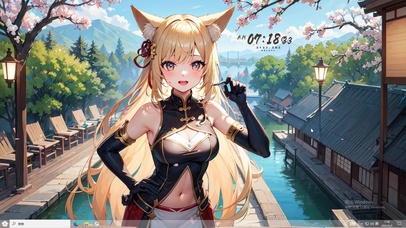 4k金发狐耳樱花河流美少女