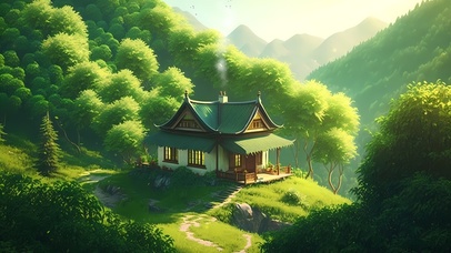 唯美绿色森林小屋