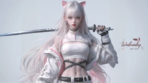 赛博猫耳少女武士