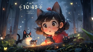 森林里的小女孩和猫