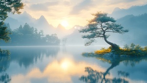 晨湖松影