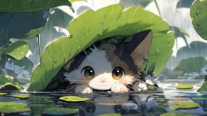 可爱鹅躲雨的小猫咪