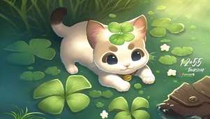 捉鱼的小猫护眼壁纸