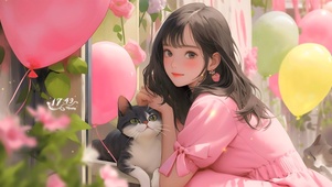 可爱气球猫咪女孩