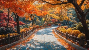 秋日公园小路美景