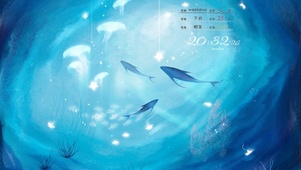 4k  梦幻蓝色海洋鲸鱼
