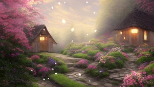 傍晚花园小屋