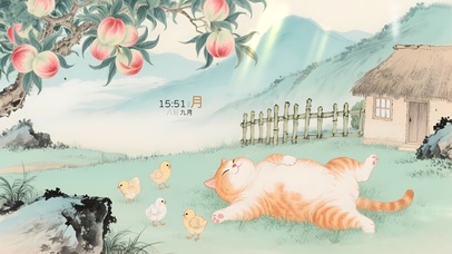 竹篱茅舍前橘猫	