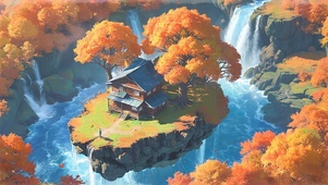 秋日空中的小岛