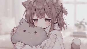 萌系可爱猫抱枕女孩