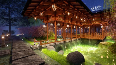 静谧古风夜晚庭院