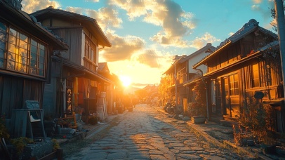 静谧落日小镇街道