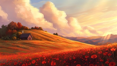 秋日黄昏下的虞美人山坡