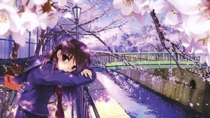 樱花河边少女