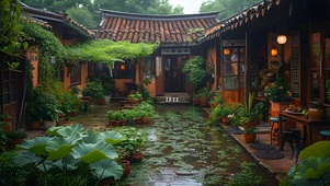雨天 庭院