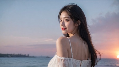 海边清纯可爱的美女