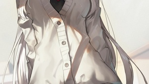 秋服白发美少女