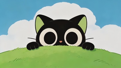 偷偷看你可爱小黑猫
