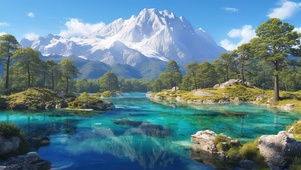 雪山脚下的清澈湖泊