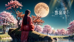 月夜唯美樱花林