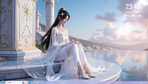 夕阳下湖边少女