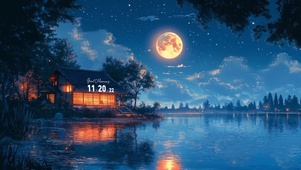 夜晚湖边阁楼