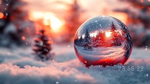 圣诞节雪地上的水晶球