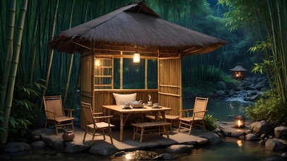 水潭边的小竹屋