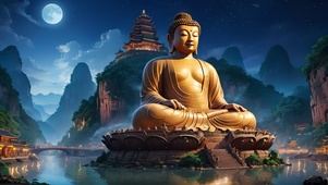 夜晚山中金佛