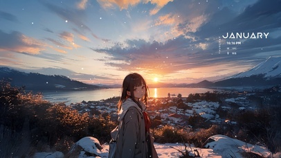 唯美海景小镇雪景海景少女