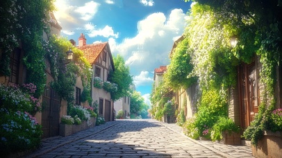 夏日清爽静谧温暖小镇