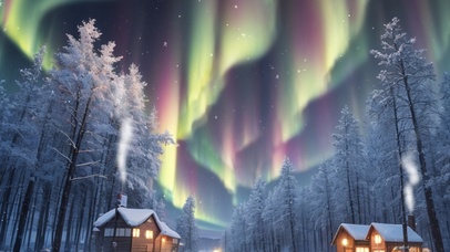 极光下的小屋