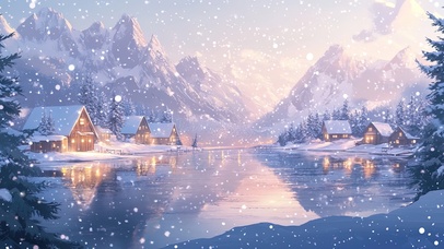 瑞雪下的小镇黄昏