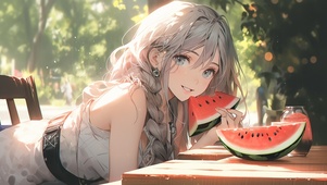 吃西瓜的美女