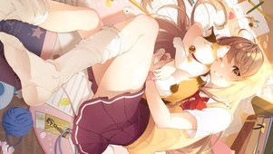 可爱少女和猫咪贴贴