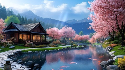 护眼樱花水池庄园