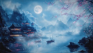 古风夜景AI插画