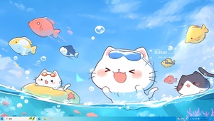 夏日泳池猫咪
