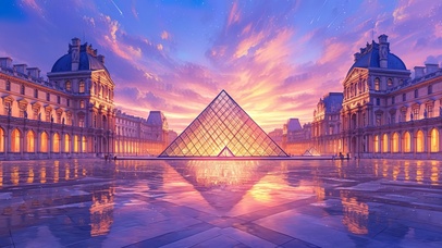 卢浮宫的唯美落日