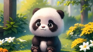 可爱花丛大熊猫