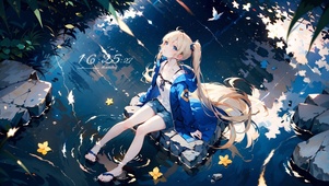 星夜湖畔少女