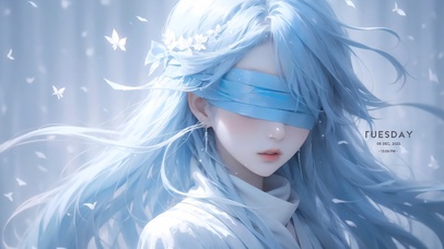 蒙眼蓝色丝绸女孩