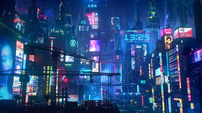 赛博朋克雨天城市