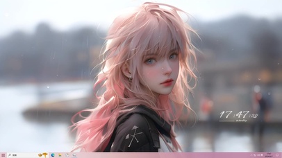 4K雨天忧郁粉发少女