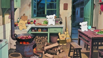 雨夜厨房的线条小狗