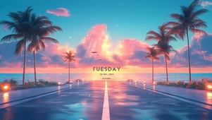 晚霞海景公路