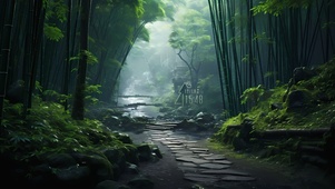 雨天竹林小路