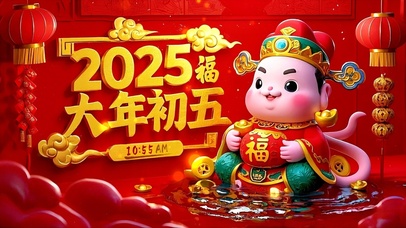 大年初五财神到流水生财金多多